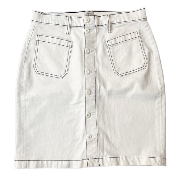 {J. Crew} Contrast Stitching Detail Full Front Button Denim Pencil Skirt - Picture 1 of 5